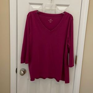 J. Jill 3/4 sleeve v-neck top, Berry, XL